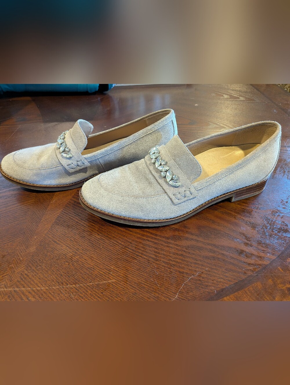 Vionic Light Gray Suede Women's Loafers with Crystals